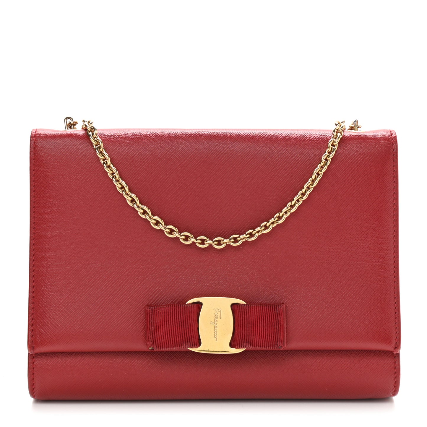 Hammered Calfskin Mini Miss Vara Bow Chain Bag Red