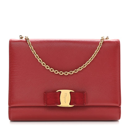Salvatore Ferragamo Hammered Calfskin Mini Miss Vara Bow Chain Bag Red 1 of 9