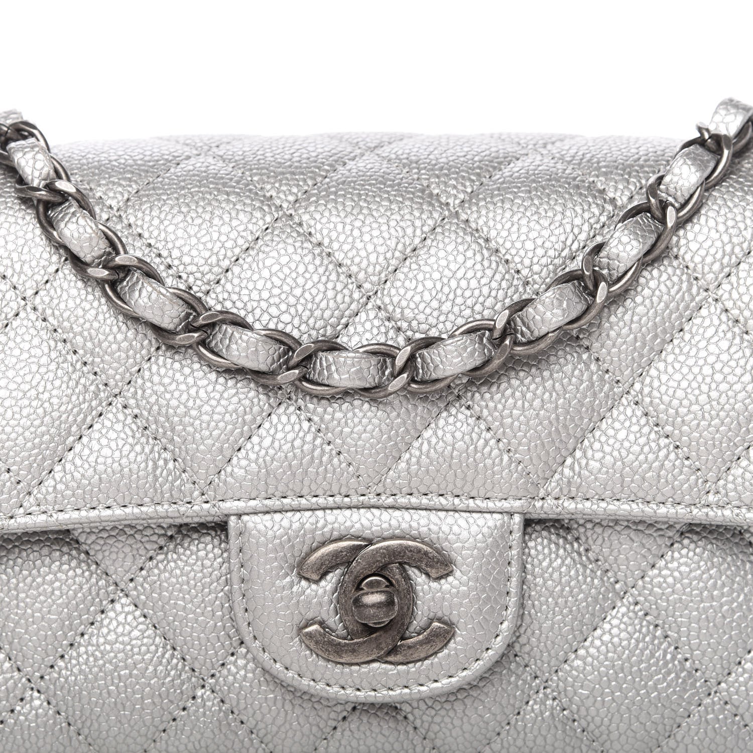 Chanel Metallic Caviar Quilted Mini Rectangular Flap Silver 10 of 10