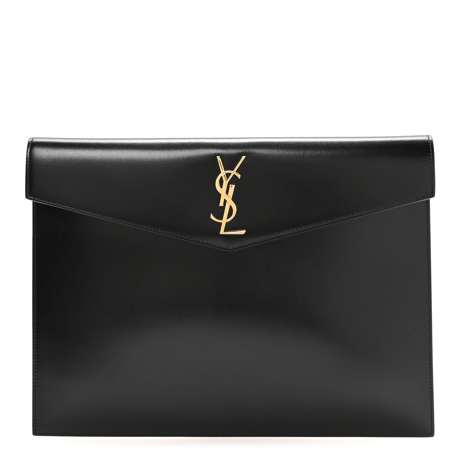 Saint Laurent Smooth Shiny Calfskin Monogram Large Uptown Pouch Black 1 of 8