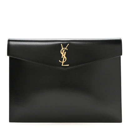 Saint Laurent Smooth Shiny Calfskin Monogram Large Uptown Pouch Black 1 of 8