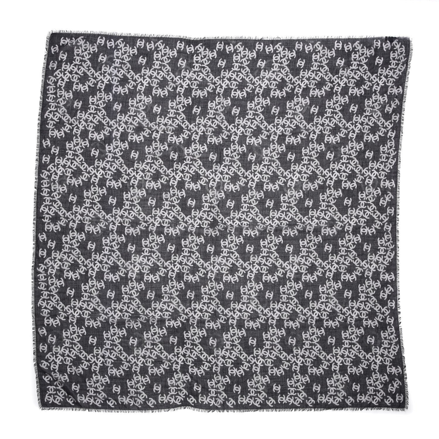 Chanel Cashmere Silk CC Logo Scarf Black White 3 of 5