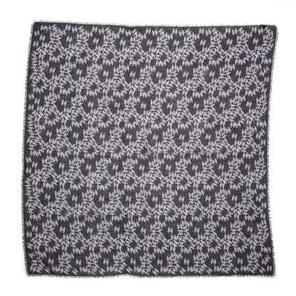 Chanel Cashmere Silk CC Logo Scarf Black White 3 of 5