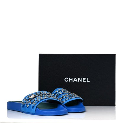Chanel Satin Chain Flat Sandals 40 Bright Blue 9 of 9