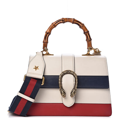 Gucci Calfskin Bamboo Web Medium Dionysus Top Handle Bag White Blue Hibiscus Red 1 of 12