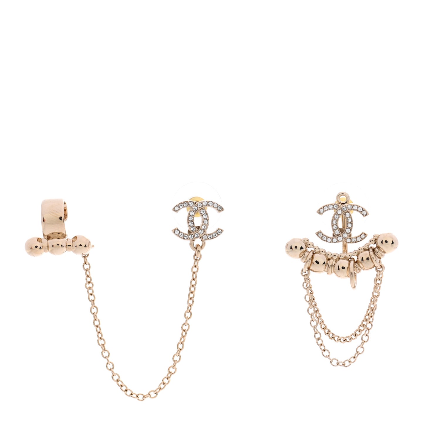 Metal Crystal CC Chain Cuff Earrings Gold