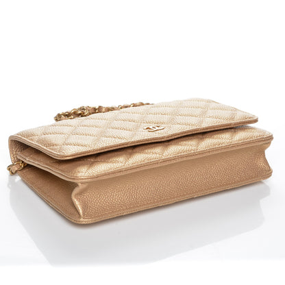 Chanel Pearly Caviar Quilted Wallet On Chain WOC Gold 4 of 8