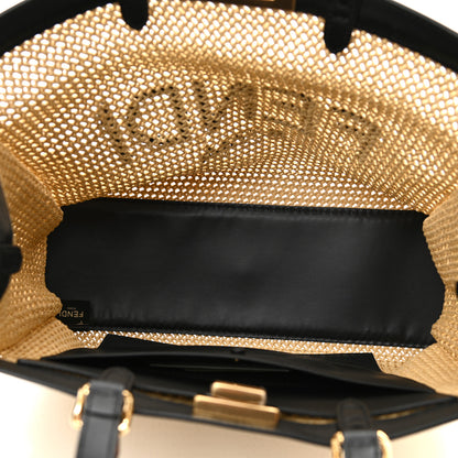 Fendi Raffia Vitello King Macrame Mesh Large Peekaboo X-Tote Natural Black Cuoio 4 of 7