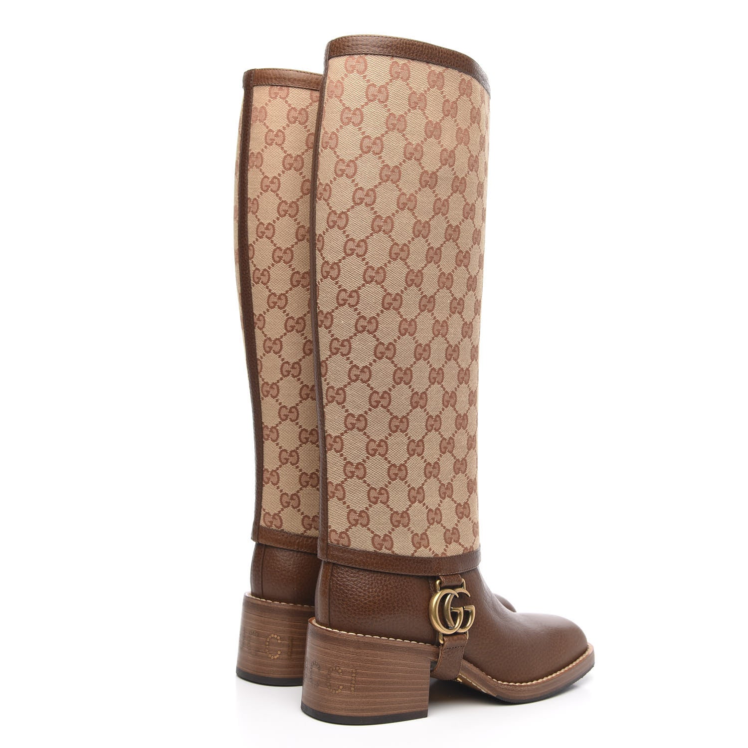 Gucci GG Monogram Calfskin Lola Tall Boots 37.5 Beige Ruggine Cuir 4 of 9