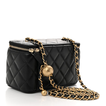Chanel Lambskin Quilted Pearl Crush Small Vanity Case With Chain Black 3 of 11