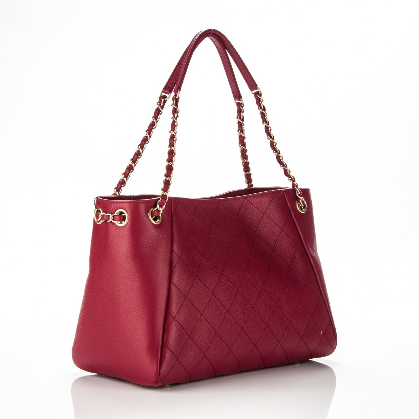 Grained Calfskin Stitched Supple Rock Shopping Tote Burgundy