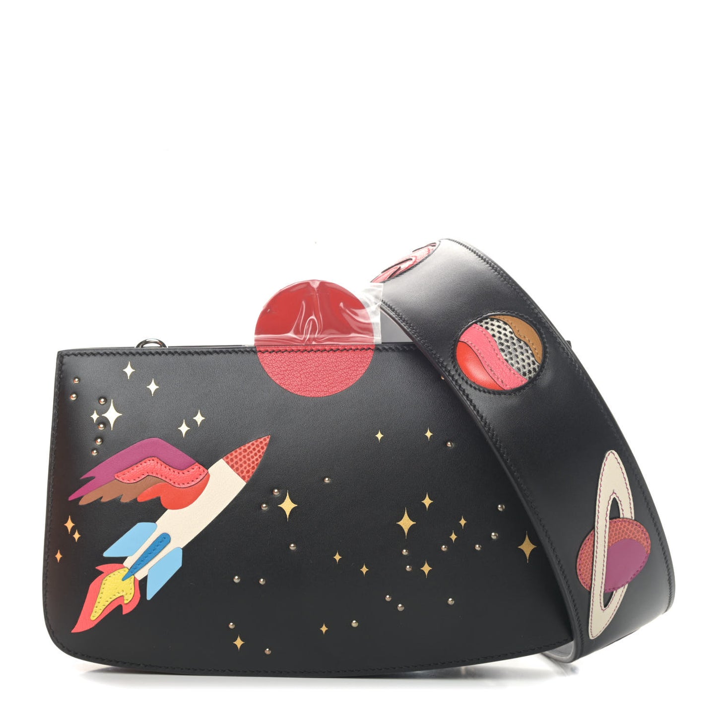 Veau Monsieur Lizard Ostrich Spaceship Sac A Malice Black Multicolor