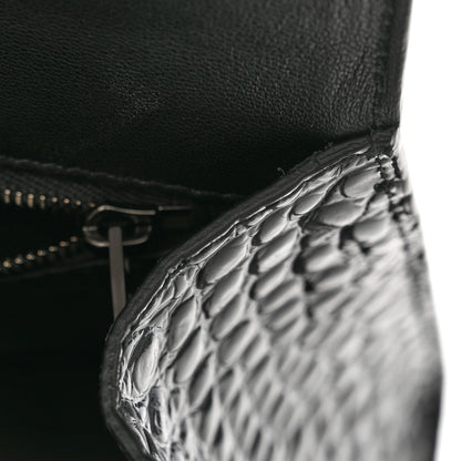 Balenciaga Shiny Calfskin Monochrome Crocodile Embossed Small Hourglass Top Handle Bag Black 11 of 11