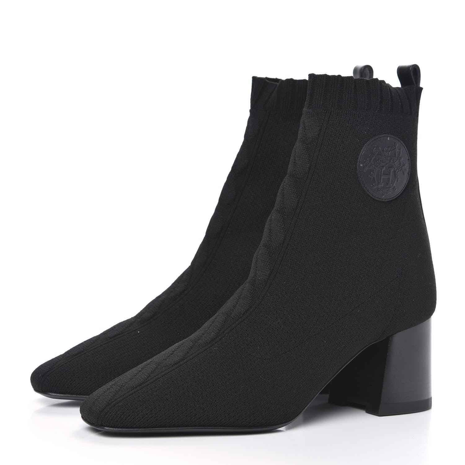 Hermes Knit Calfskin Volver Ankle Boots 37 Black 3 of 9