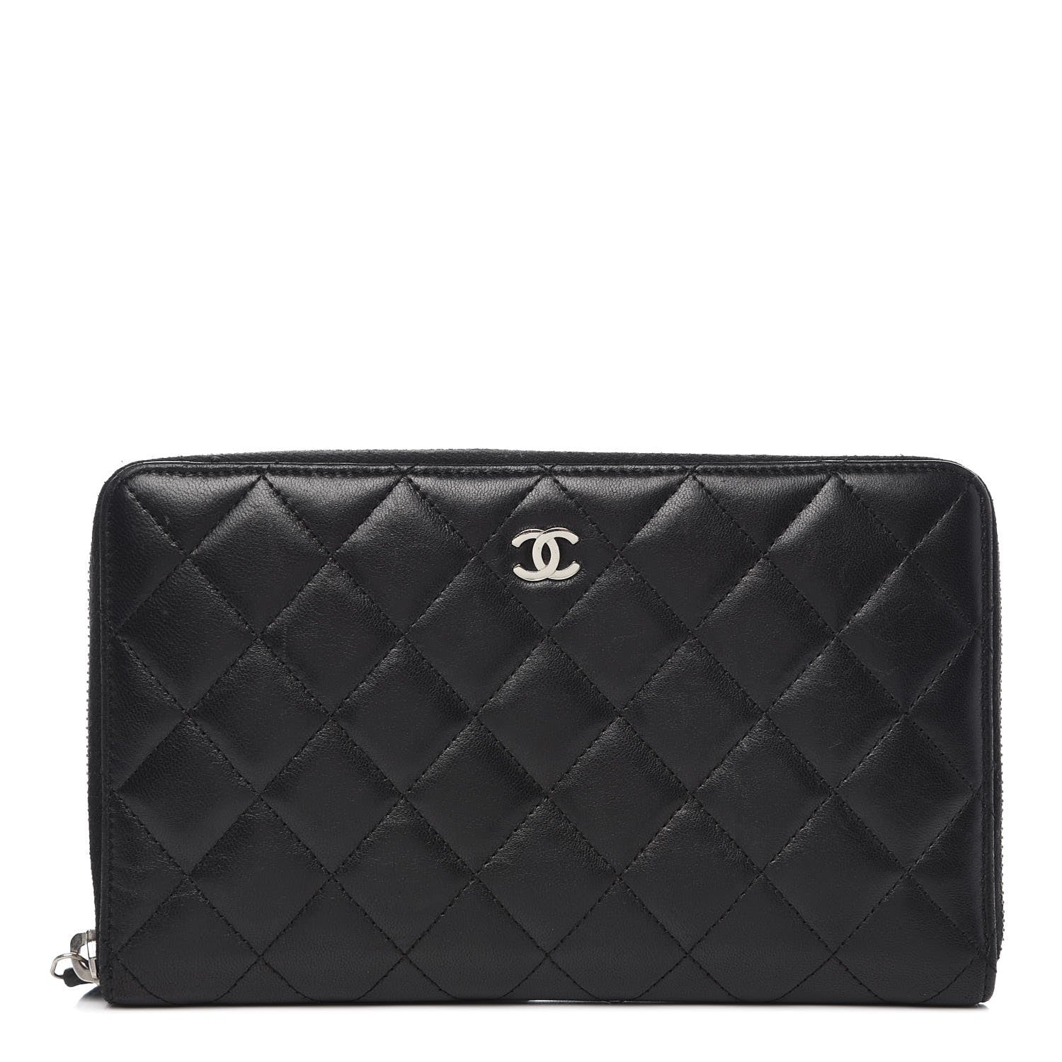 Chanel Lambskin Quilted Large Zip Around Organizer Wallet Black 1 of 13