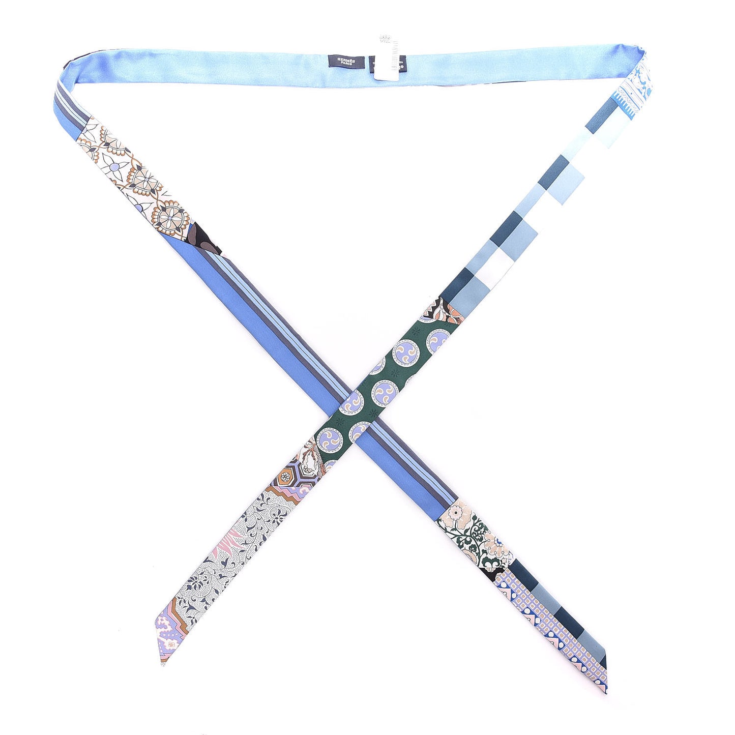 Silk L'art Du Sarasa Twillon Scarf Bleu Ciel Vert Lavande