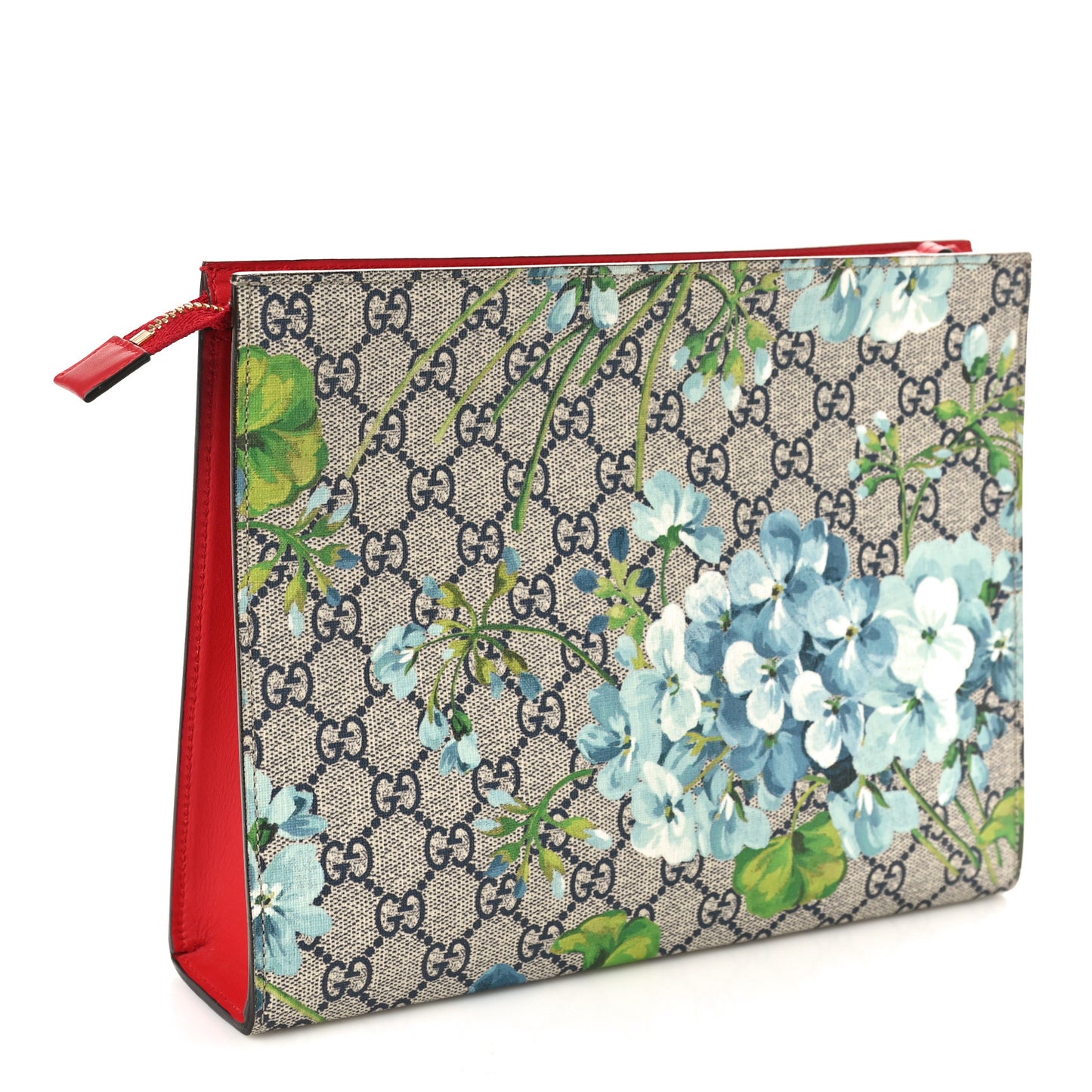 GG Supreme Monogram Blooms Large Cosmetic Case Beige Blue Navy Hibiscus Red
