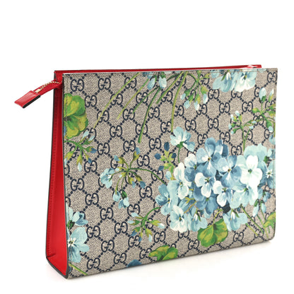 Gucci GG Supreme Monogram Blooms Large Cosmetic Case Beige Blue Navy Hibiscus Red 3 of 9