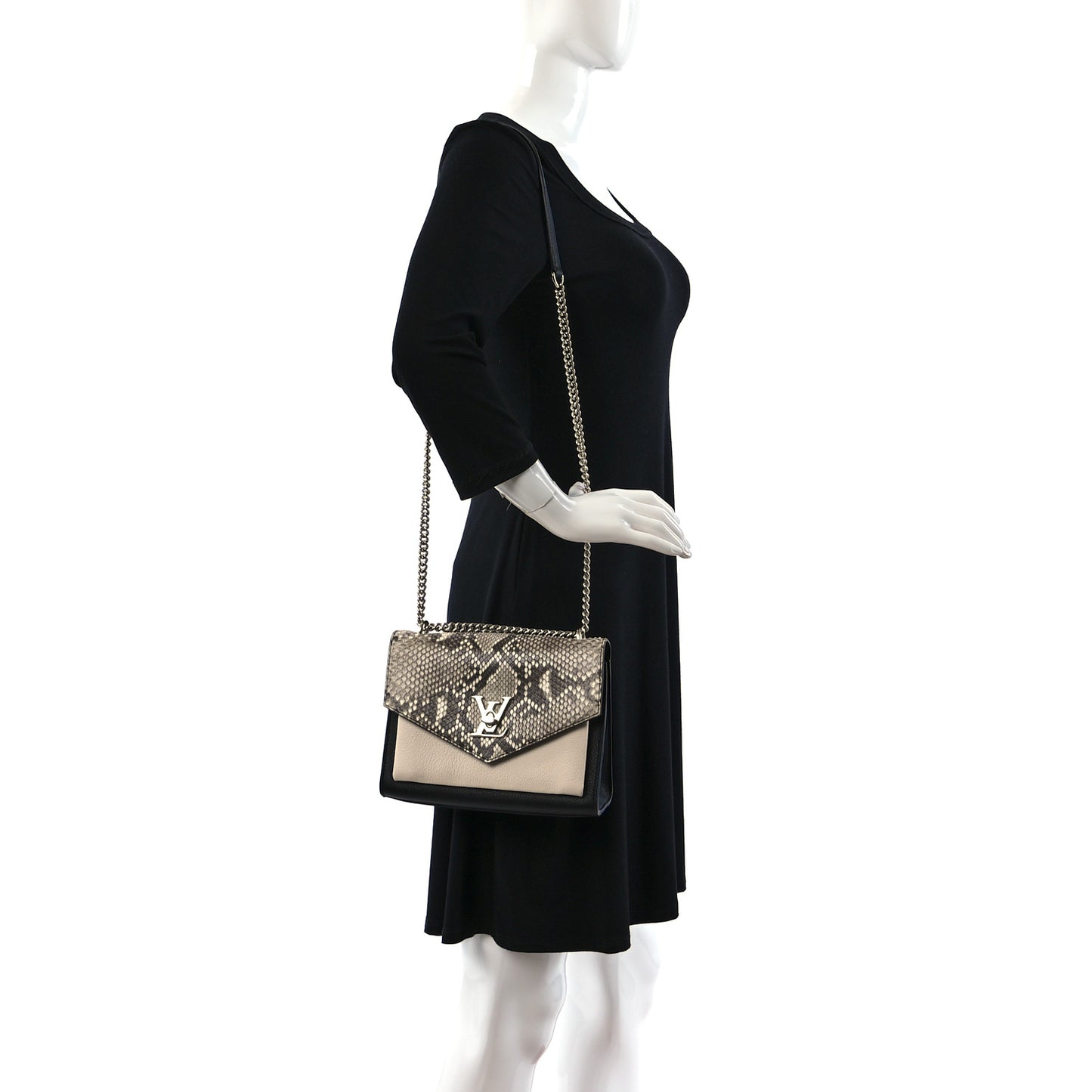Soft Calfskin Snakeskin My Lockme Chain Bag BB Black White Beige