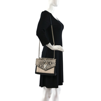 Louis Vuitton Soft Calfskin Snakeskin My Lockme Chain Bag BB Black White Beige 2 of 8