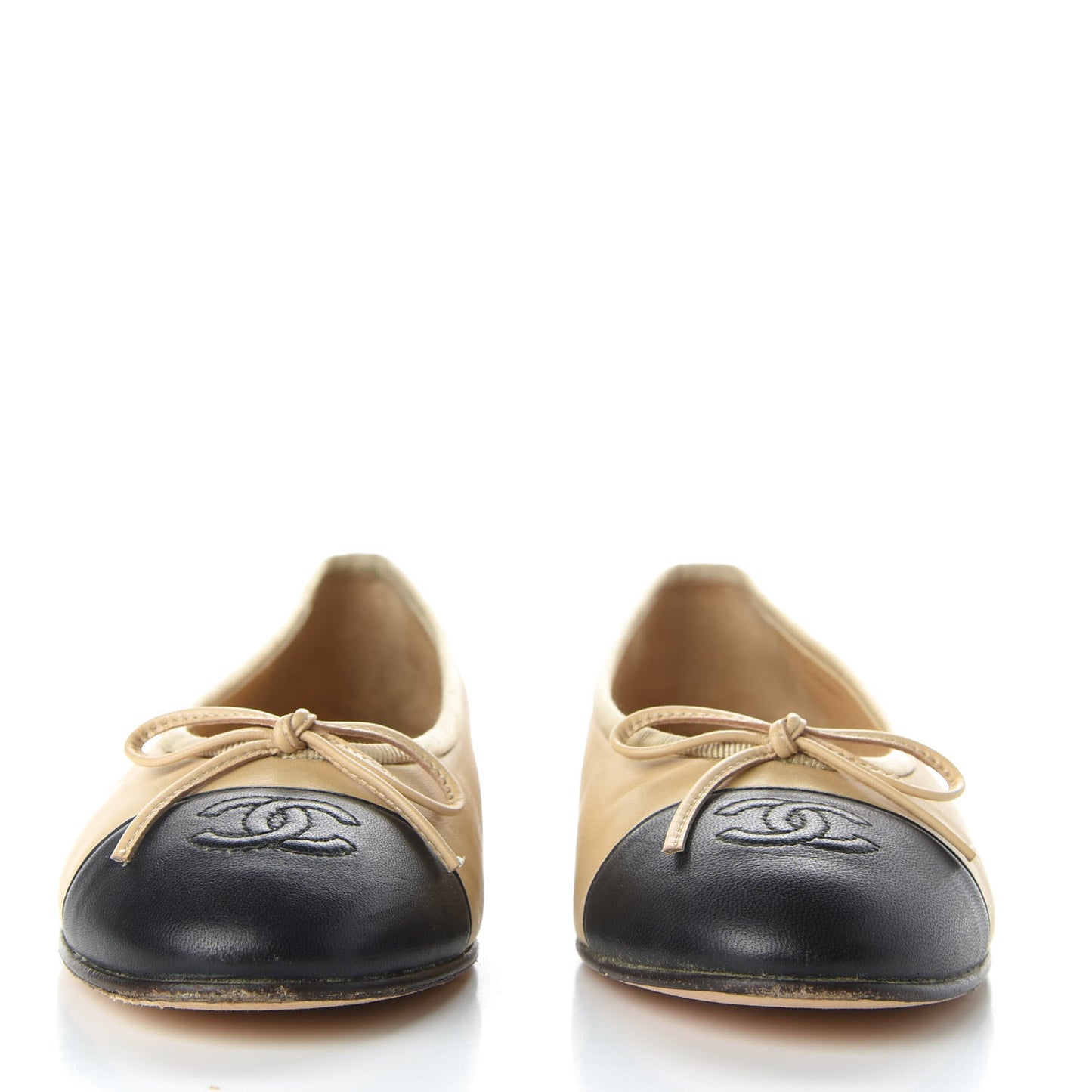 Lambskin Cap Toe CC Ballerina Flats 36.5 Beige Black