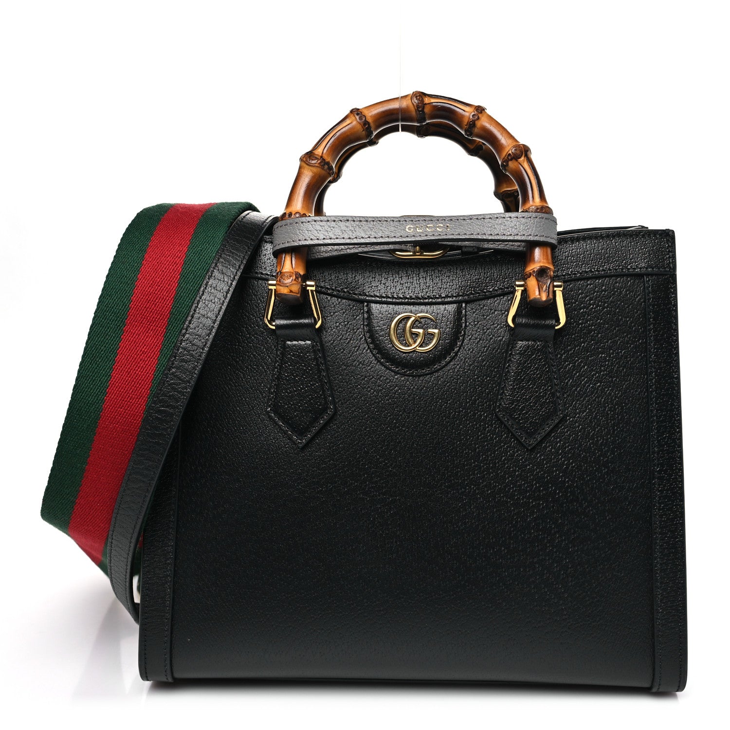Gucci Textured Dollar Calfskin Web Small Diana Tote Bag Black Dusty Grey 1 of 10