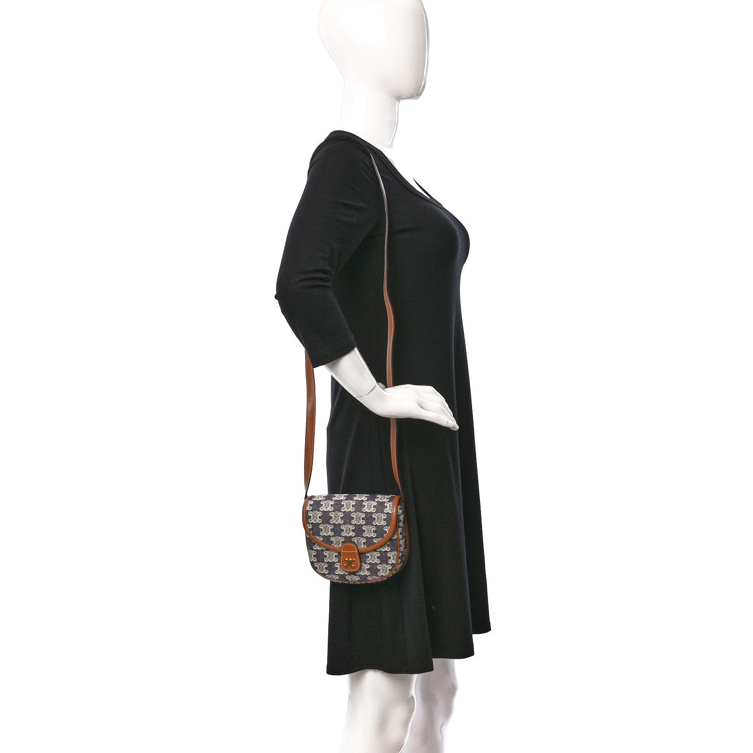 Celine Triomphe Canvas Calfskin Mini Besace Bag Navy White 2 of 8