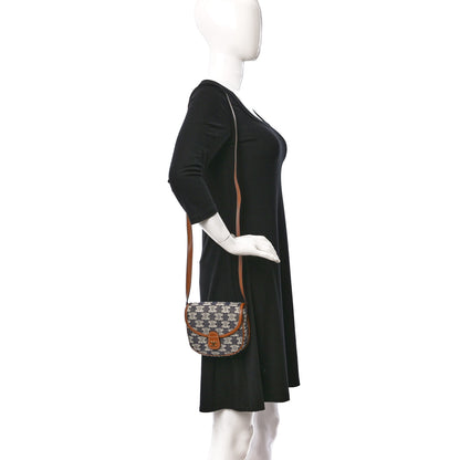 Celine Triomphe Canvas Calfskin Mini Besace Bag Navy White 2 of 8