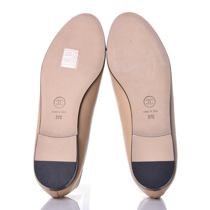 Chanel Lambskin CC Cap Toe Ballerina Flats 37 Beige Black 5 of 8