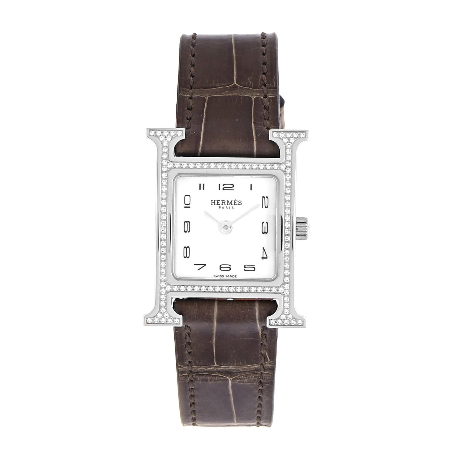 Stainless Steel Alligator Diamond Bezel Mother of Pearl 21mm Heure H Hour Quartz Watch Gris Elephant