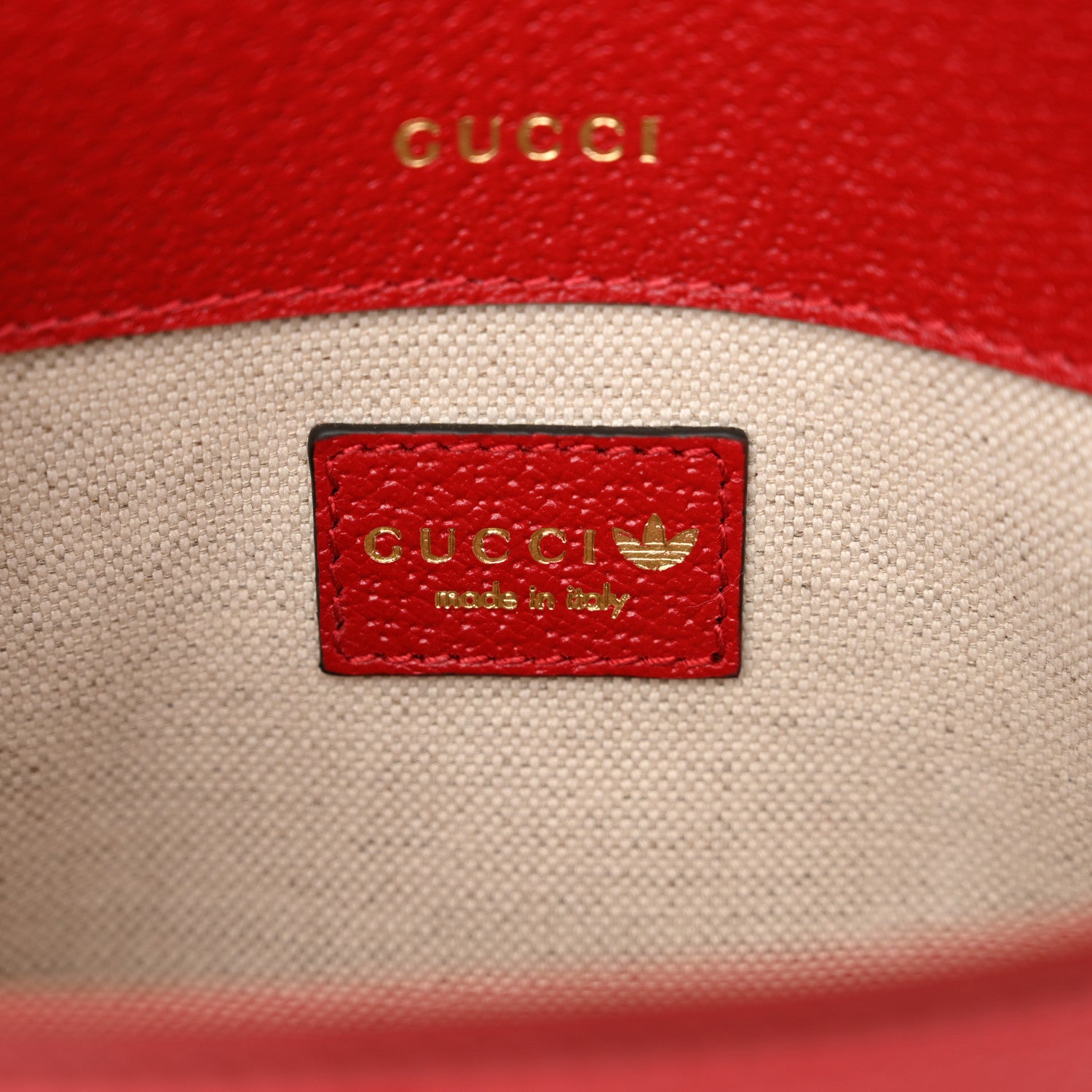 Gucci X ADIDAS Textured Dollar Calfskin Web Trefoil Mini Horsebit 1955 Shoulder Bag Hibiscus Red Off White 6 of 10
