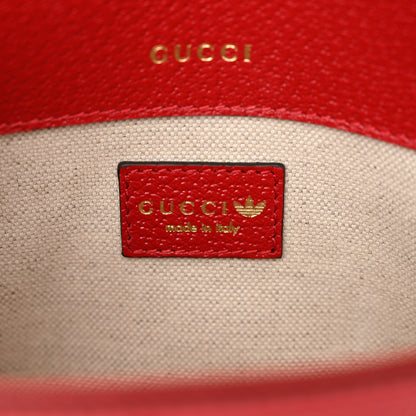 Gucci X ADIDAS Textured Dollar Calfskin Web Trefoil Mini Horsebit 1955 Shoulder Bag Hibiscus Red Off White 6 of 10