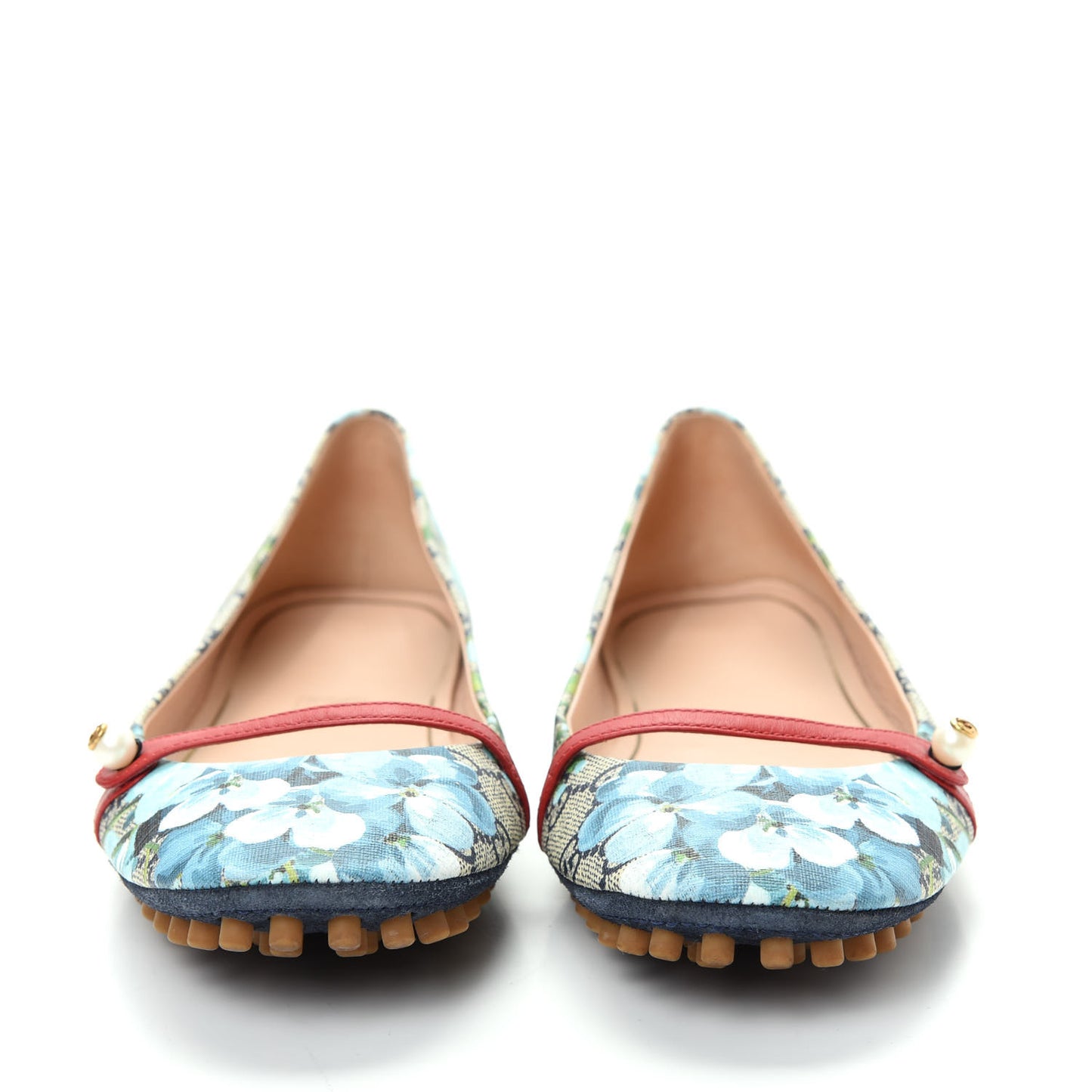 GG Supreme Monogram Blooms Ballet Flats 40 Beige Blue Navy Hibiscus Red