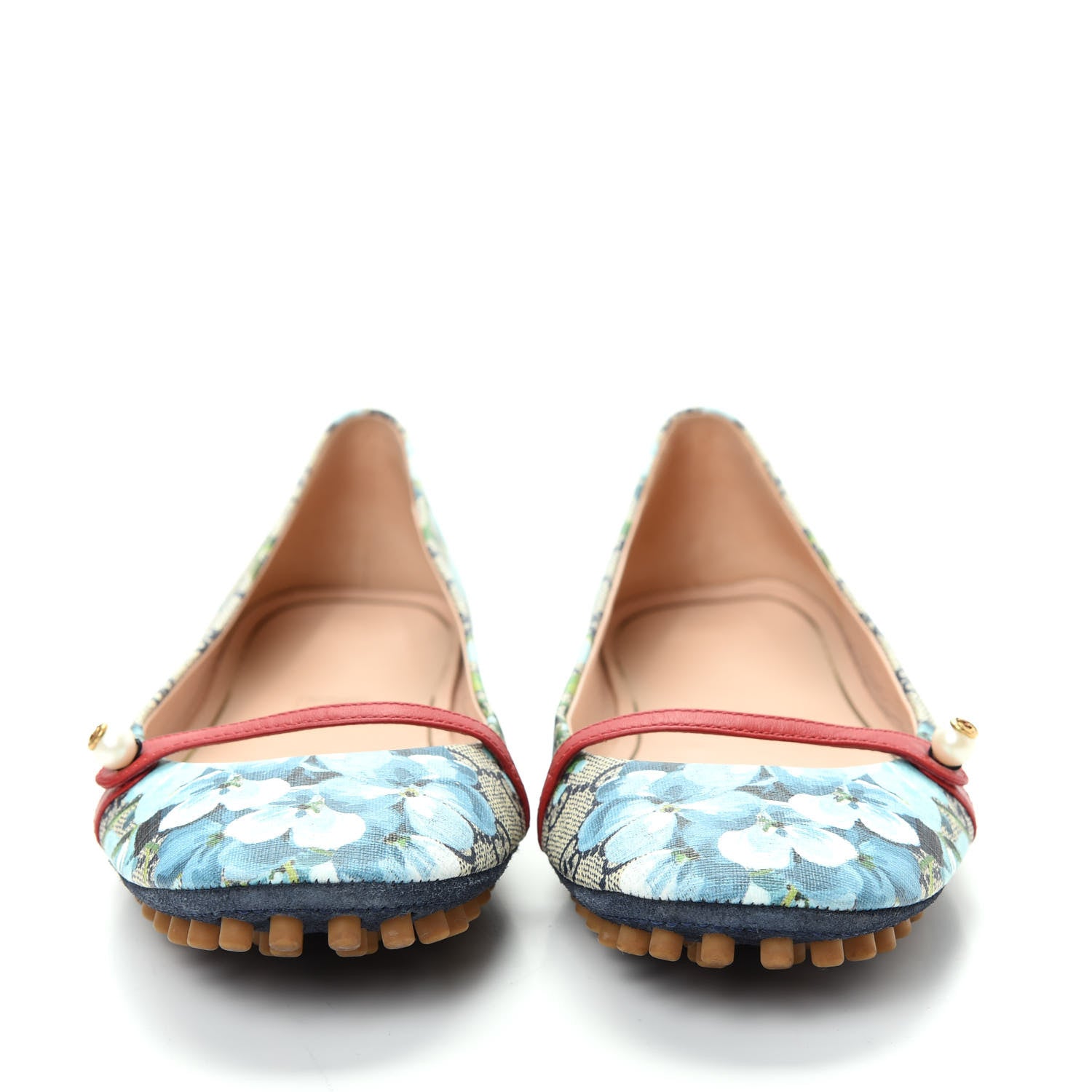 Gucci GG Supreme Monogram Blooms Ballet Flats 40 Beige Blue Navy Hibiscus Red 2 of 10