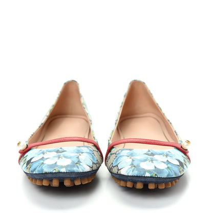 Gucci GG Supreme Monogram Blooms Ballet Flats 40 Beige Blue Navy Hibiscus Red 2 of 10