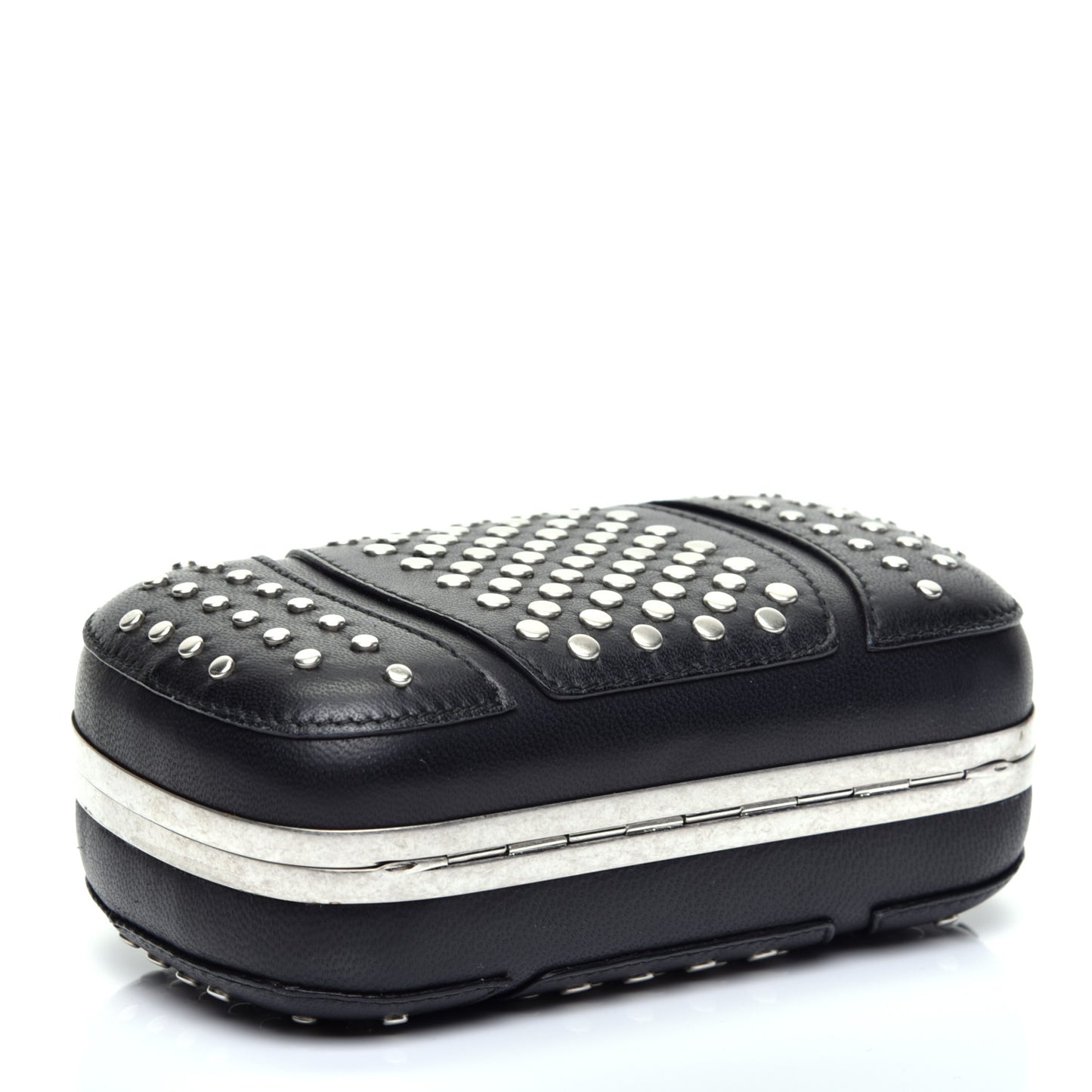 Calfskin Studded Punk Skull Box Clutch Black