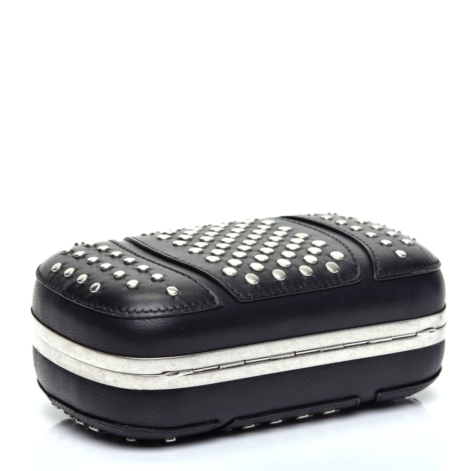 Alexander McQueen Calfskin Studded Punk Skull Box Clutch Black 4 of 10
