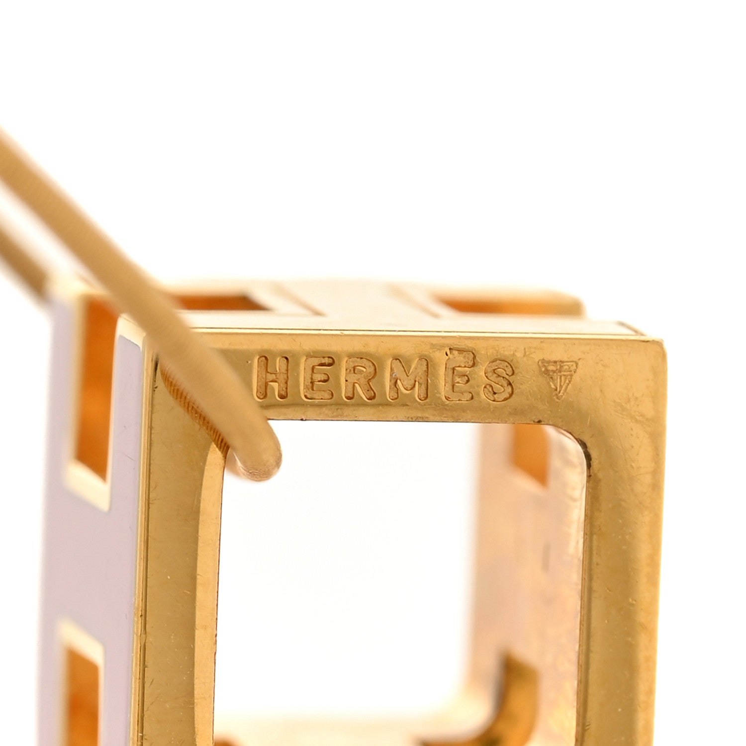 Hermes Gold Lacquered Cage d'H Pendant Necklace Rose Dragee 5 of 8