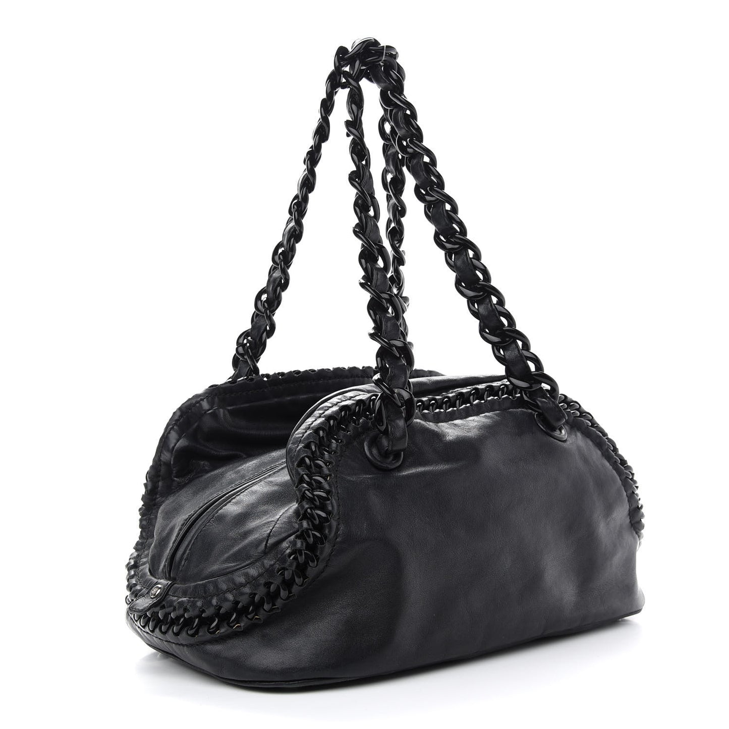 Calfskin Modern Chain Rhodoid Bowling Bag Black