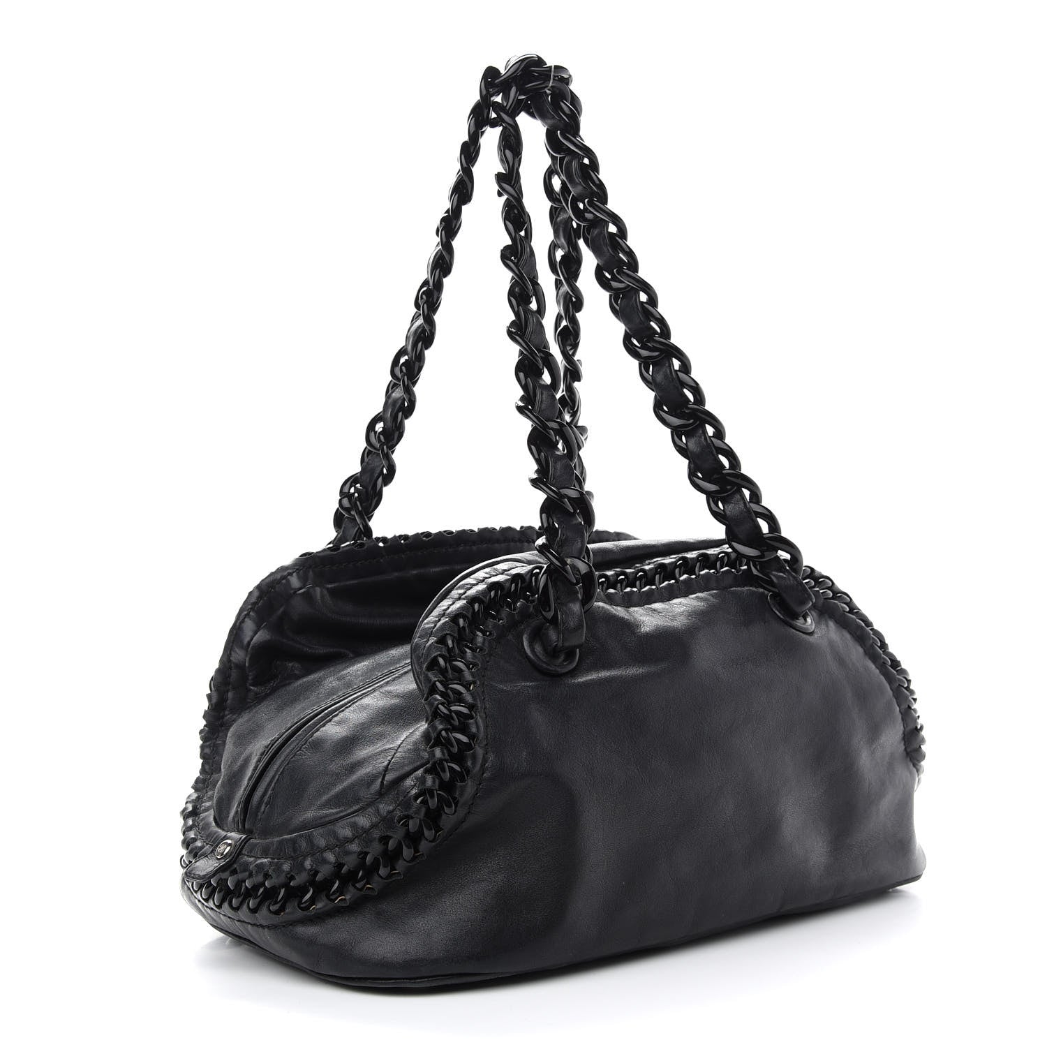 Chanel Calfskin Modern Chain Rhodoid Bowling Bag Black 3 of 10