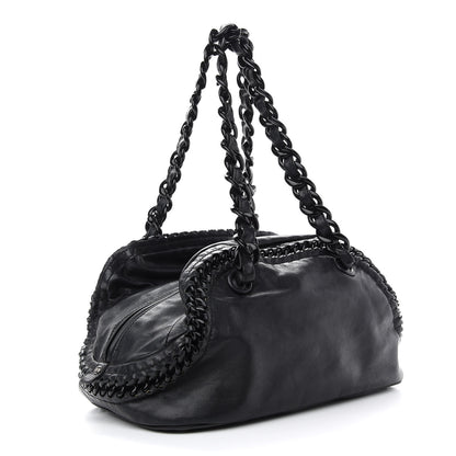 Chanel Calfskin Modern Chain Rhodoid Bowling Bag Black 3 of 10