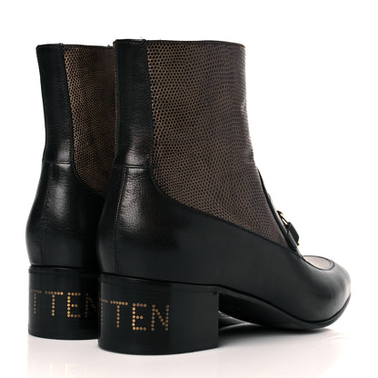Gucci Goatskin Lizard Mens Kitten Chain Horsebit Ankle Boots 11 Black Antique Grey 4 of 11