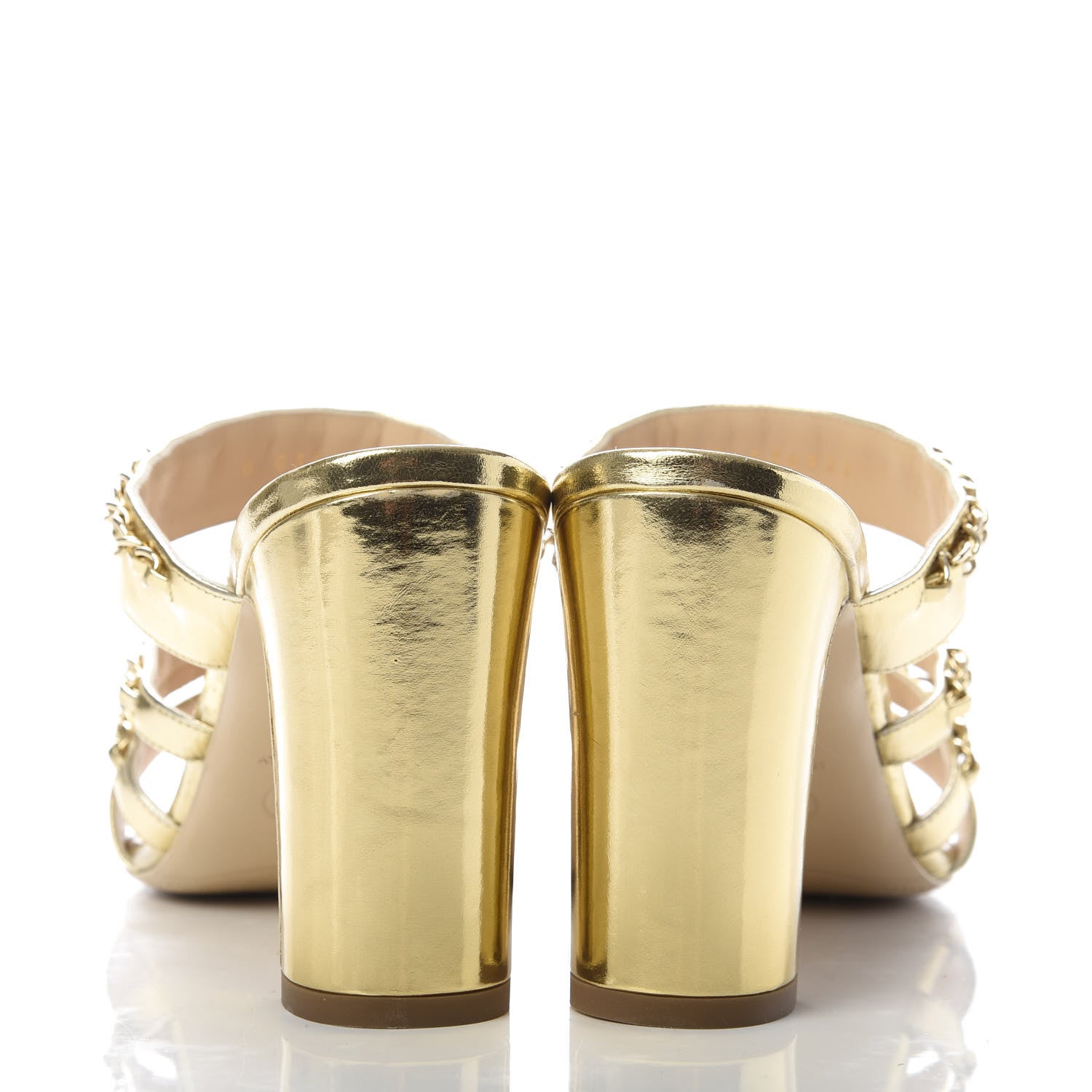 Chanel Laminated Lambskin Chain CC Mule Sandals 39 Gold 6 of 9