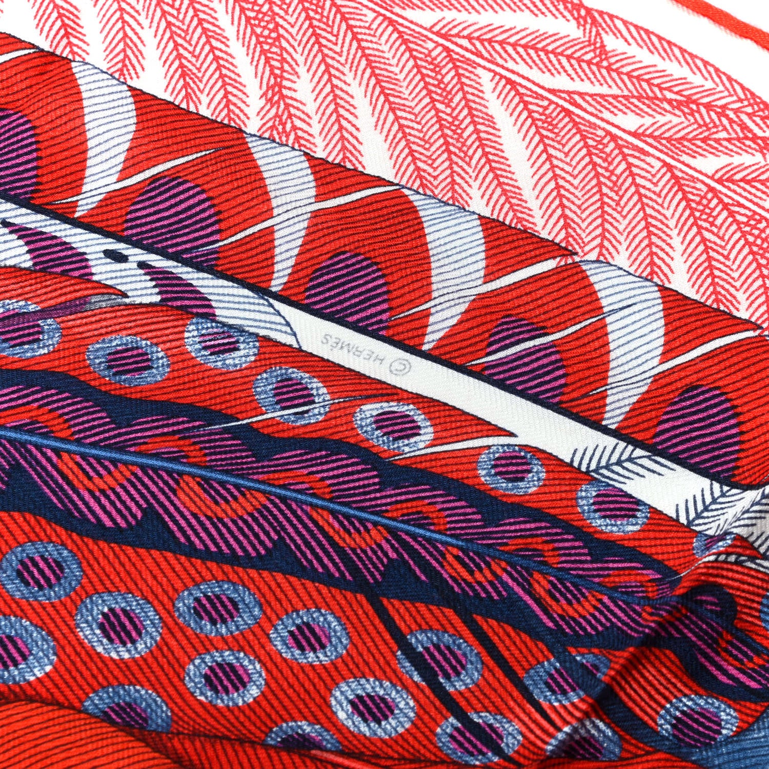 Hermes Cashmere Silk Plumes En Fete Shawl 140 White Violet Rouge 4 of 6