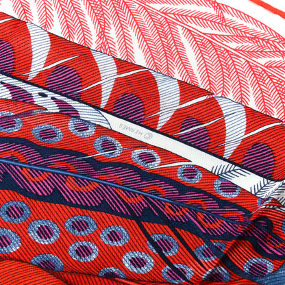 Hermes Cashmere Silk Plumes En Fete Shawl 140 White Violet Rouge 4 of 6