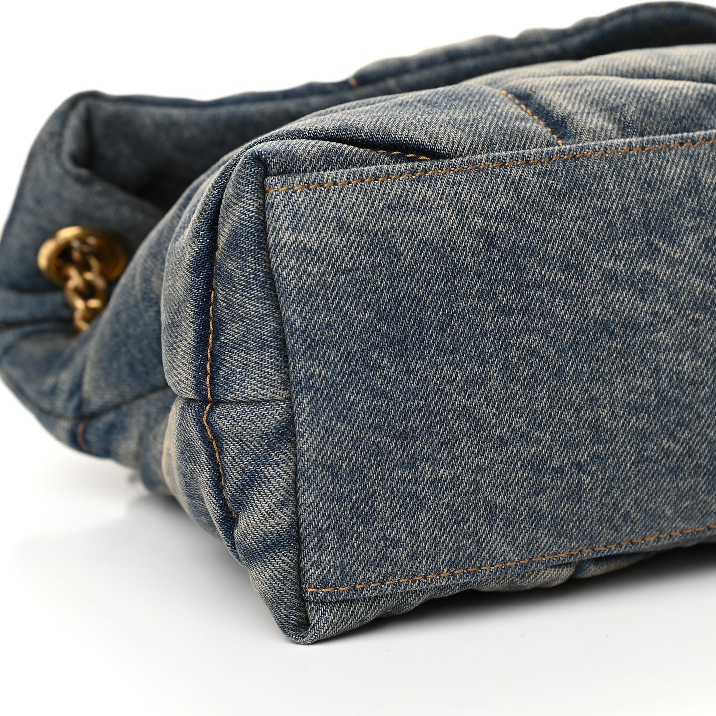Denim Quilted Small Loulou Puffer Monogram Chain Satchel Blue Cinnamon