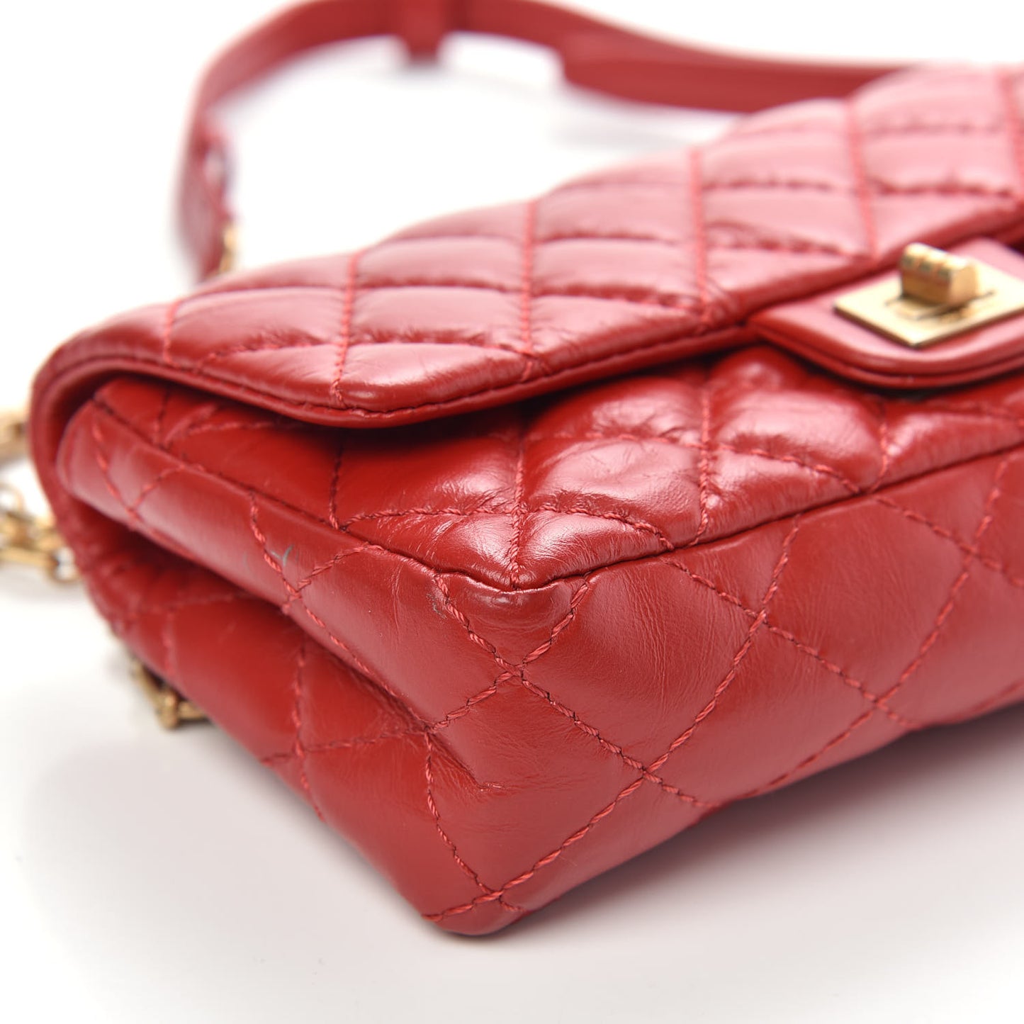 Aged Calfskin Quilted 2.55 Reissue Flap Belt Bag Red