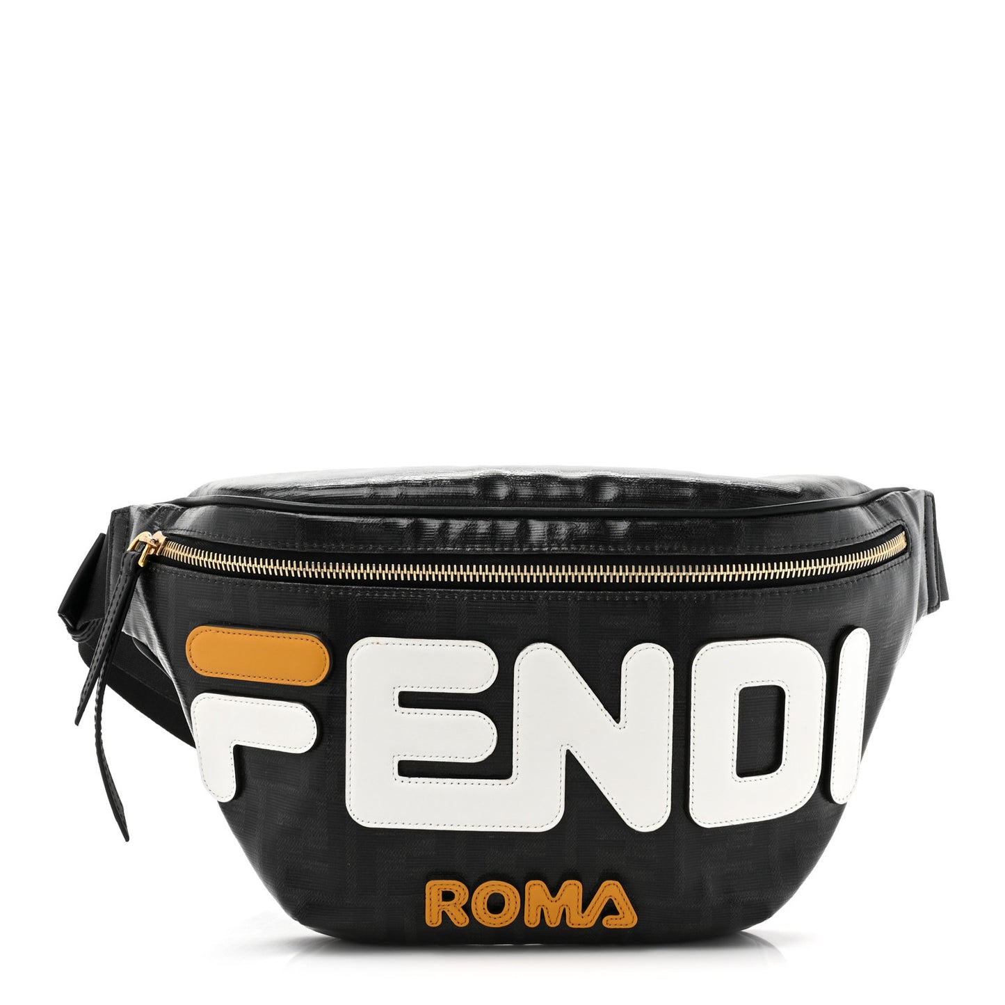 X FILA Glazed Fabric Vitello Century FF 1974 Mania Belt Bag Black White