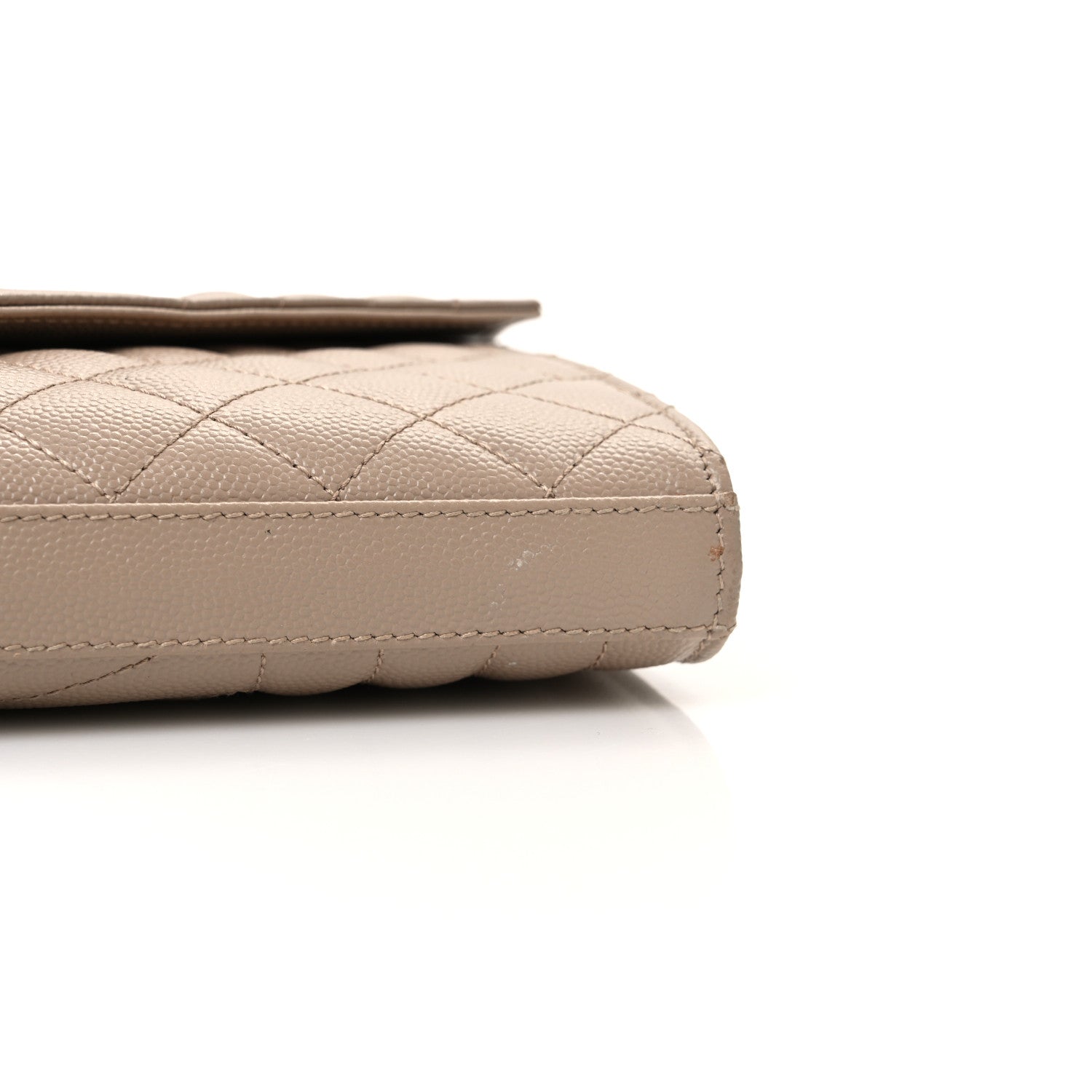 Saint Laurent Grain De Poudre Mixed Matelasse Triquilt Monogram Chain Wallet Dark Beige 13 of 14