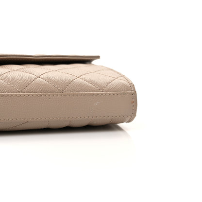 Saint Laurent Grain De Poudre Mixed Matelasse Triquilt Monogram Chain Wallet Dark Beige 13 of 14